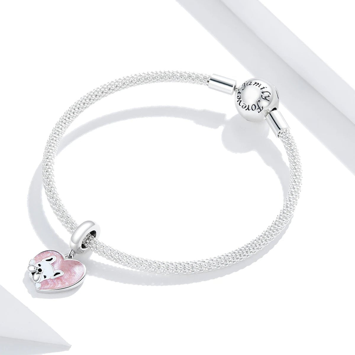 Charm Pendant Cœur Rose Bouledogue Français Love