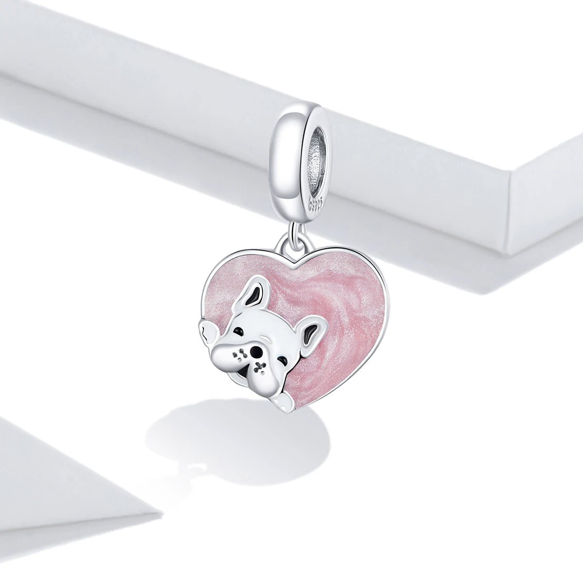 Charm Pendant Cœur Rose Bouledogue Français Love