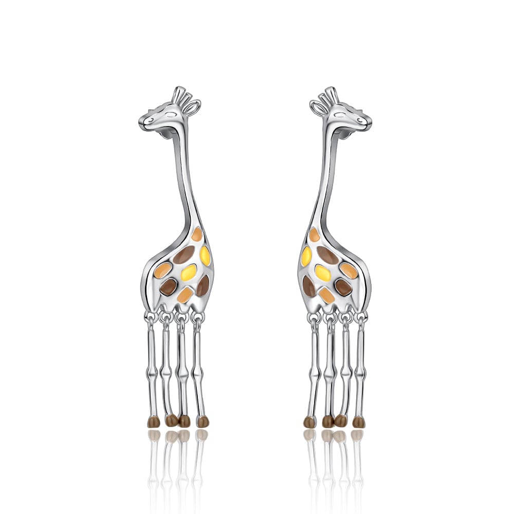 Boucles d'Oreilles Pendantes Girafe aux Détails d'Émail