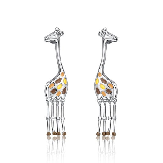 Boucles d'Oreilles Pendantes Girafe aux Détails d'Émail