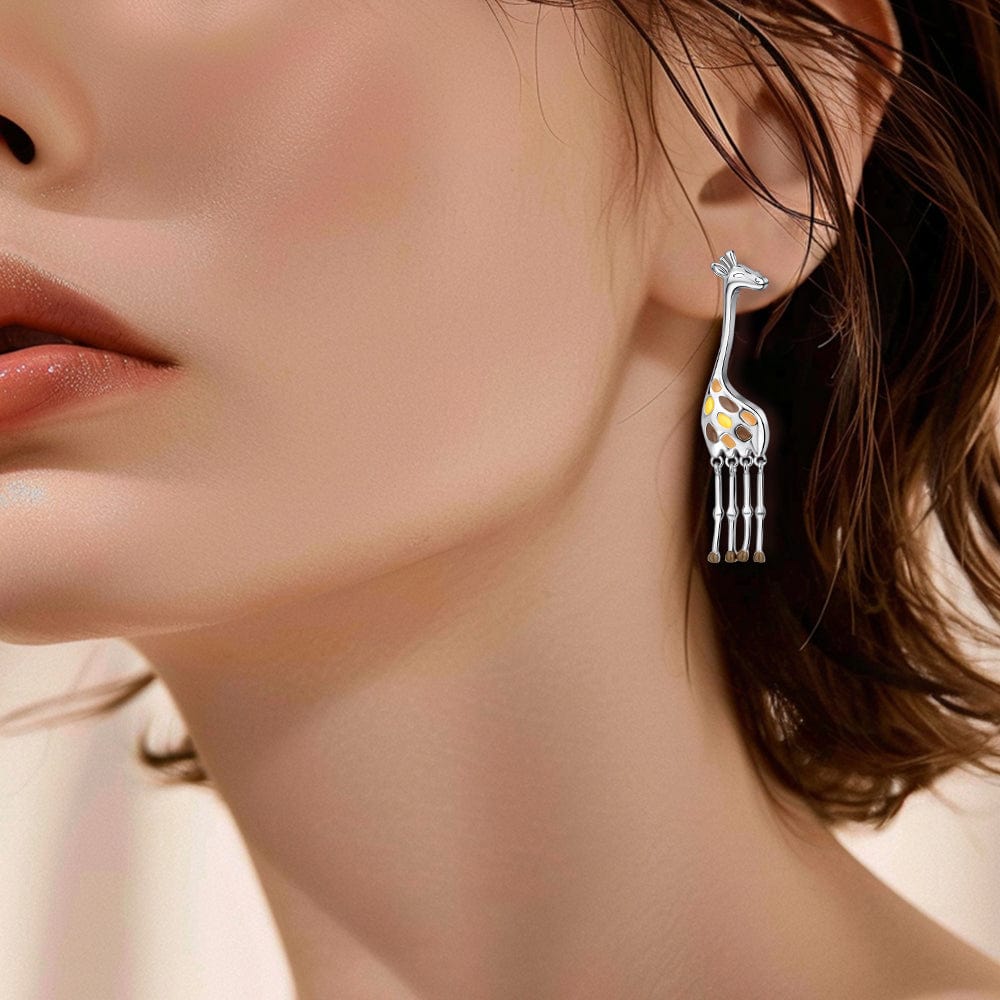 Boucles d'Oreilles Pendantes Girafe aux Détails d'Émail