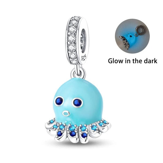 Charm Pendant Pieuvre Bleue Phosphorescente