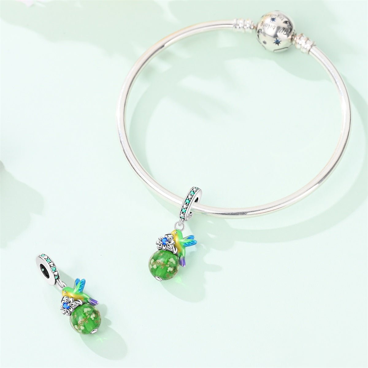 Charm Pendant Colibri et Fleur Phosphorescent