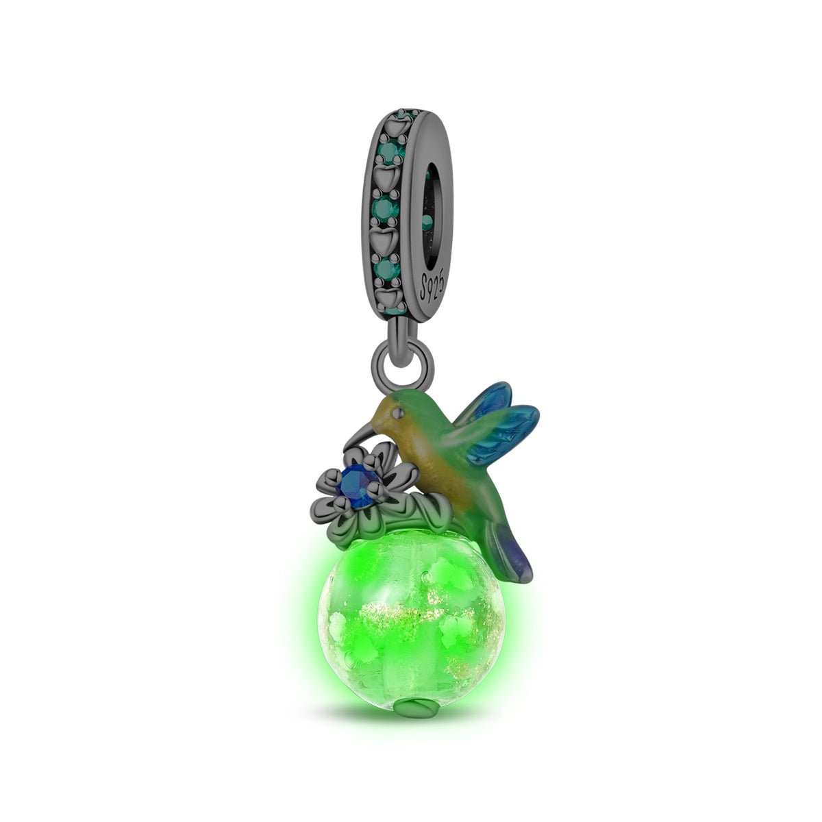 Charm Pendant Colibri et Fleur Phosphorescent