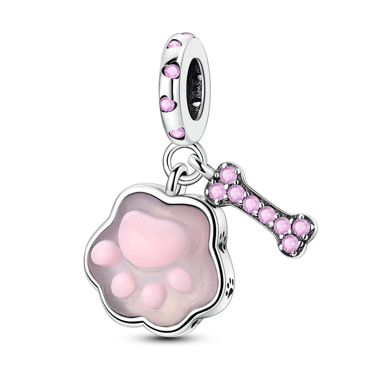 Charm Pendant Patte Rose et Os Phosphorescent