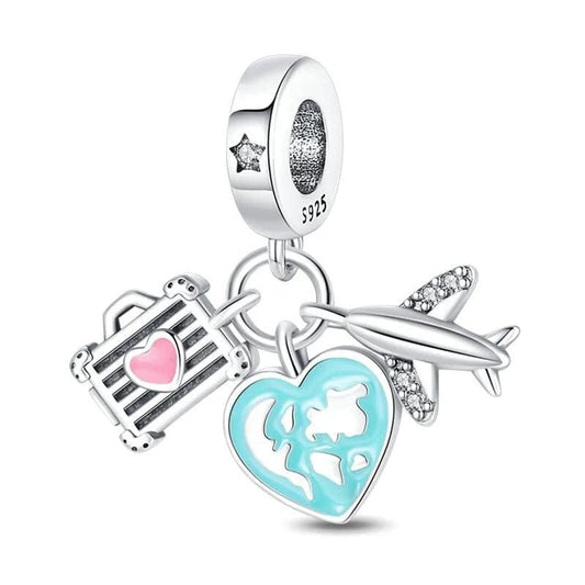 Charm Pendant Voyage Avion et Bagage Phosphorescent