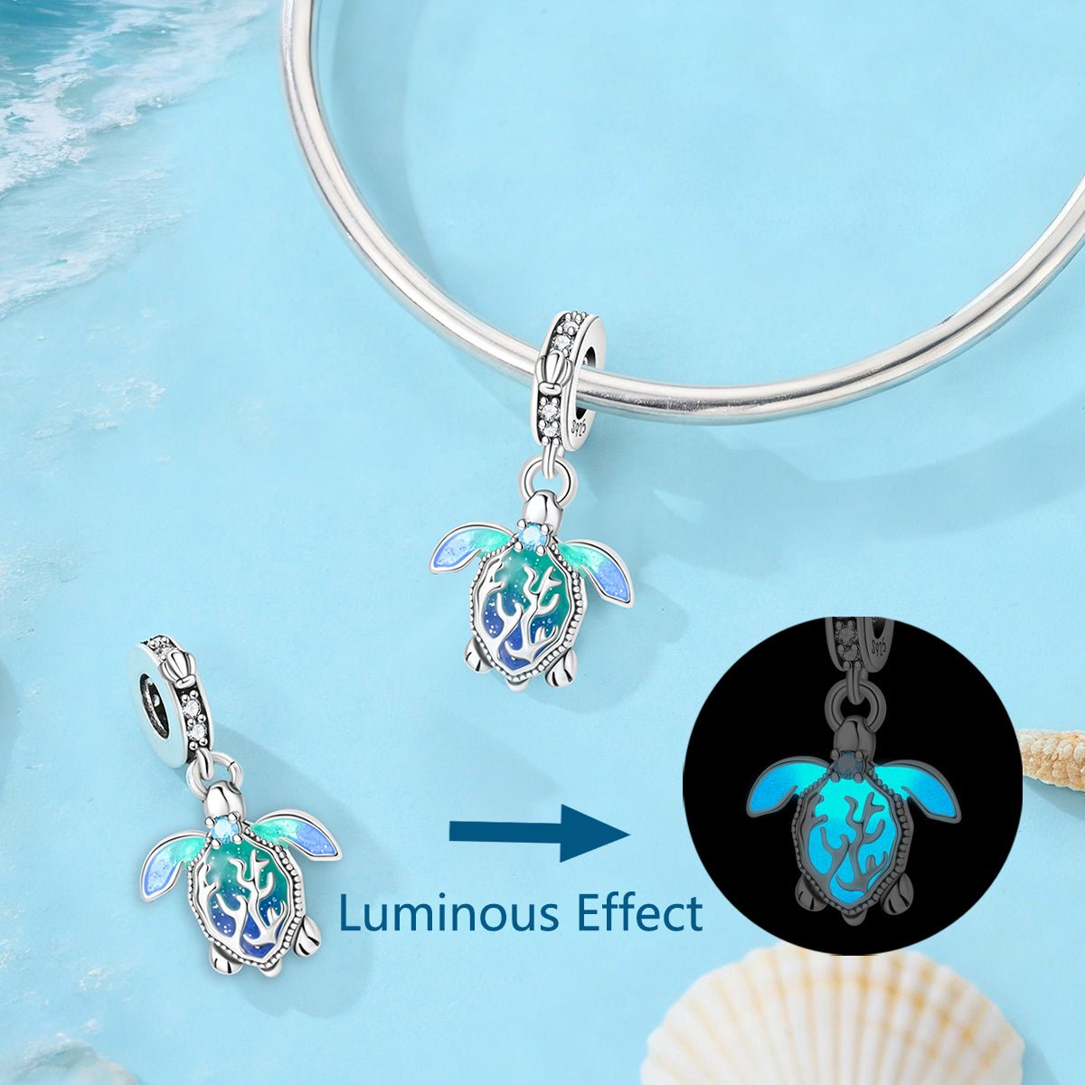 Charm Pendant Tortue Marine Océan Phosphorescent