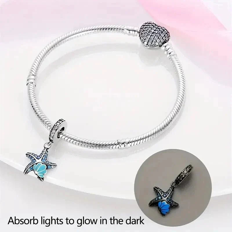 Charm Pendant Étoile de Mer Bleue Scintillante