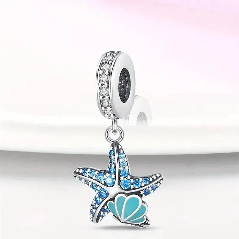 Charm Pendant Étoile de Mer Bleue Scintillante