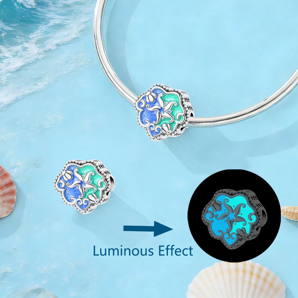 Charm Cœur Océan Étoile de Mer Phosphorescente