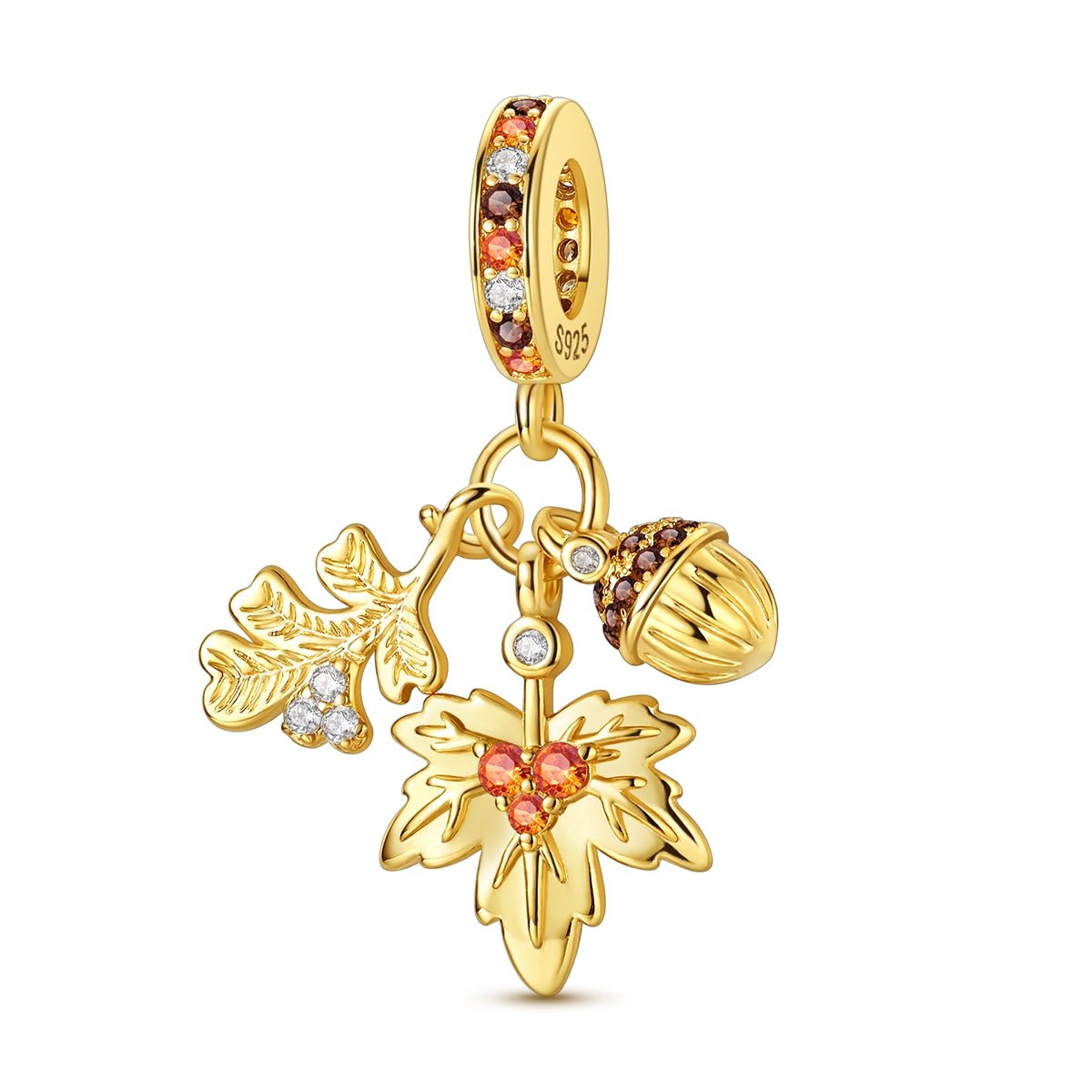 Charm Pendant Doré Feuilles d'Automne et Gland