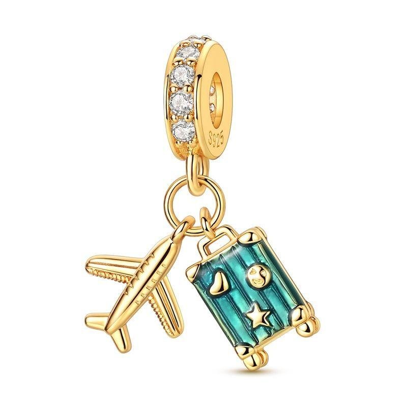 Charm Pendant Doré Aventure Valise et Avion