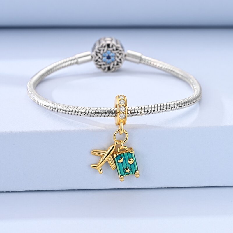 Charm Pendant Doré Aventure Valise et Avion