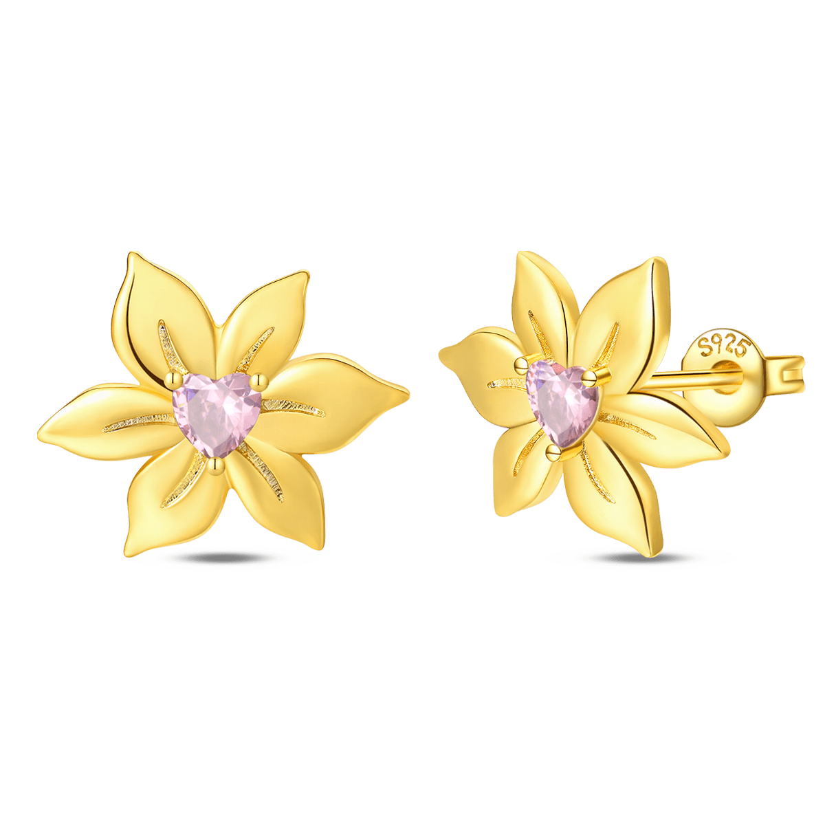 Puces d'Oreilles Fleur et Cœur Dorées
