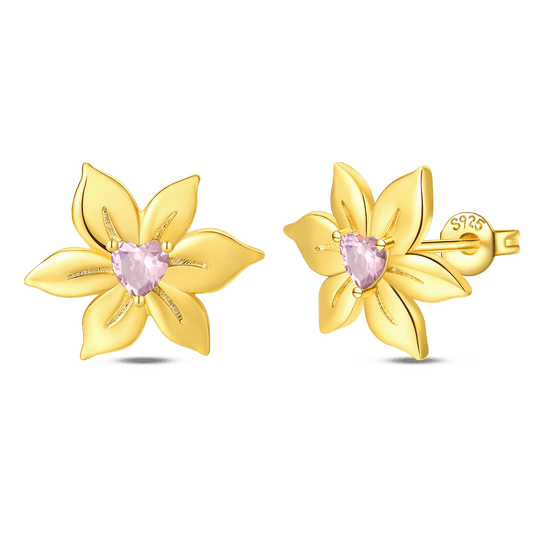 Puces d'Oreilles Fleur et Cœur Dorées