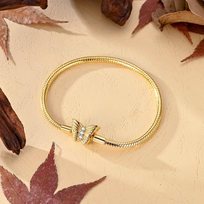 Bracelet Chaîne Serpent Fermoir Papillon Doré