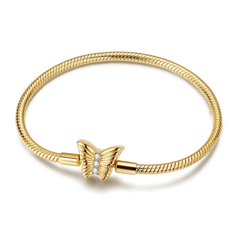 Bracelet Chaîne Serpent Fermoir Papillon Doré