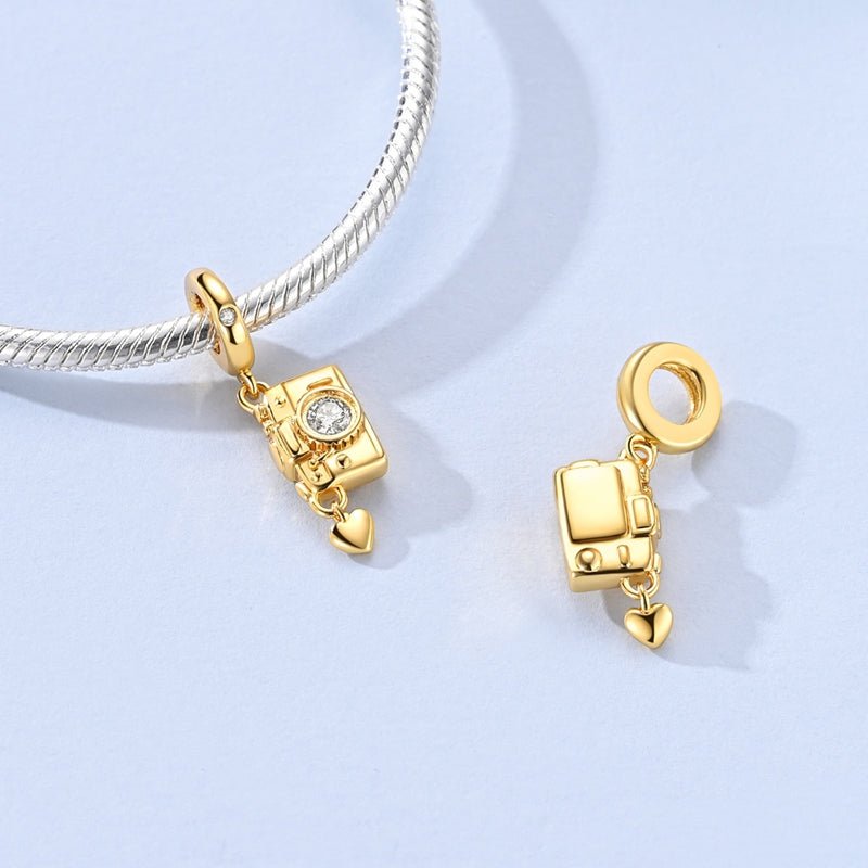 Charm Pendant Appareil Photo Doré avec Cœur