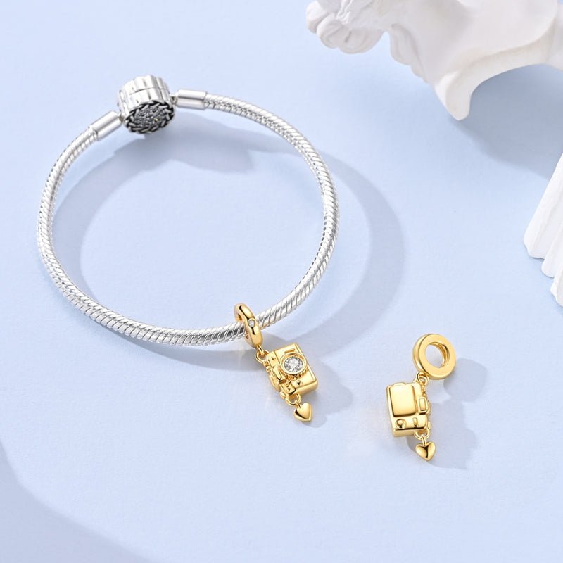 Charm Pendant Appareil Photo Doré avec Cœur