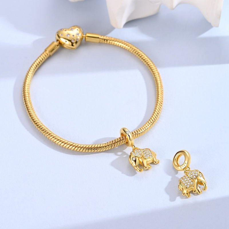 Charm Pendant Éléphant Doré de Chance et d'Amour