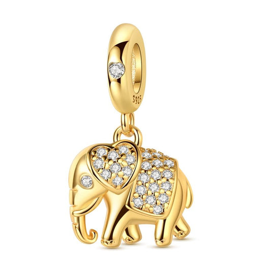 Charm Pendant Éléphant Doré de Chance et d'Amour
