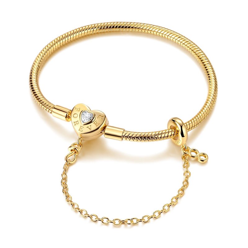 Bracelet Chaîne Serpent Cœur Forever Love Doré