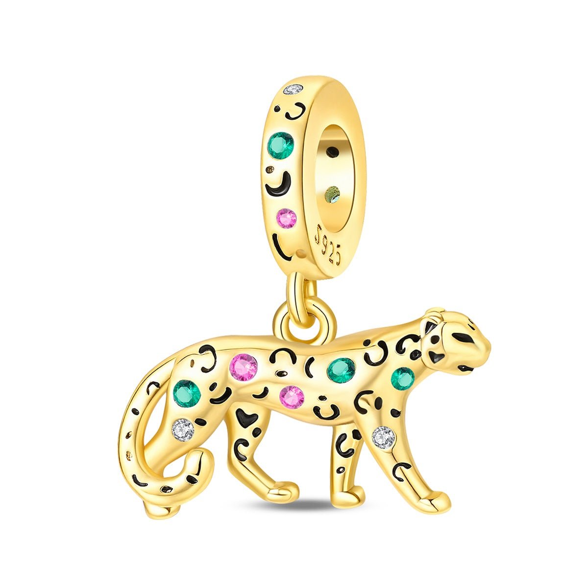 Charm Pendant Léopard Doré aux Pierres Colorées