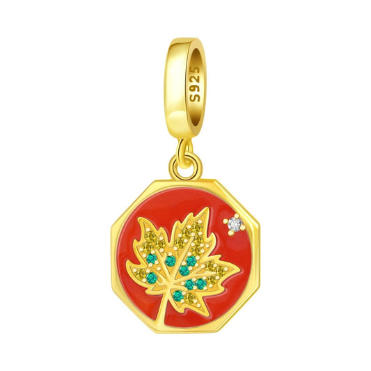 Charm Pendant Automne Feuille d'Érable Dorée