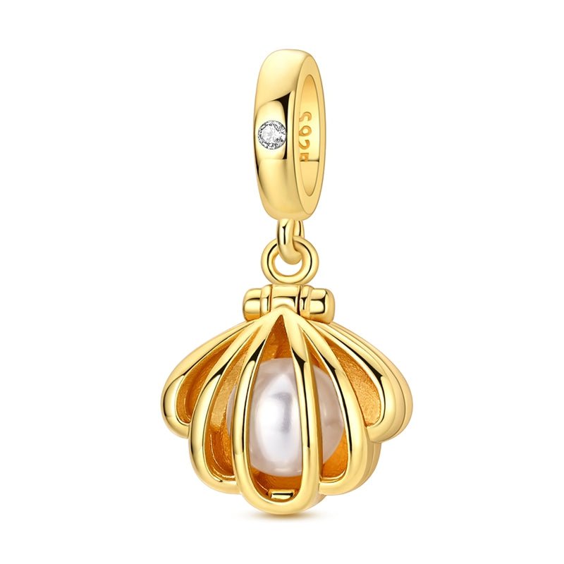 Charm Pendant Coquillage Ouvrant Doré avec Perle