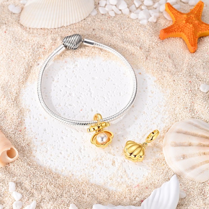 Charm Pendant Coquillage Ouvrant Doré avec Perle
