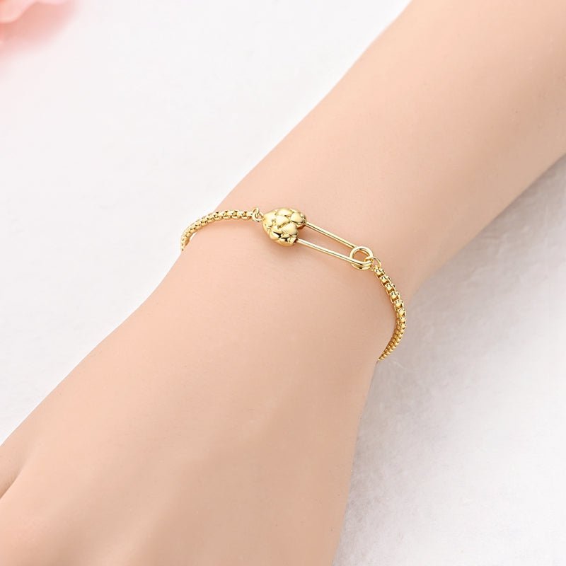 Bracelet Épingle à Nourrice Cœur Doré