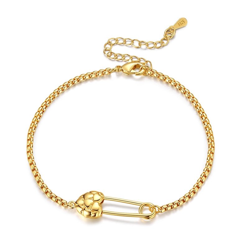 Bracelet Épingle à Nourrice Cœur Doré