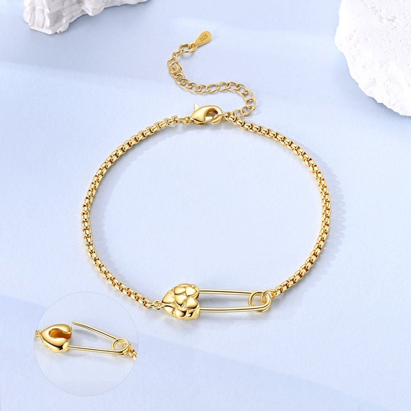Bracelet Épingle à Nourrice Cœur Doré