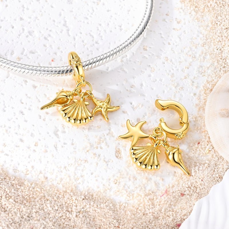 Charm Pendant Doré Coquillage, Étoile de Mer et Conque