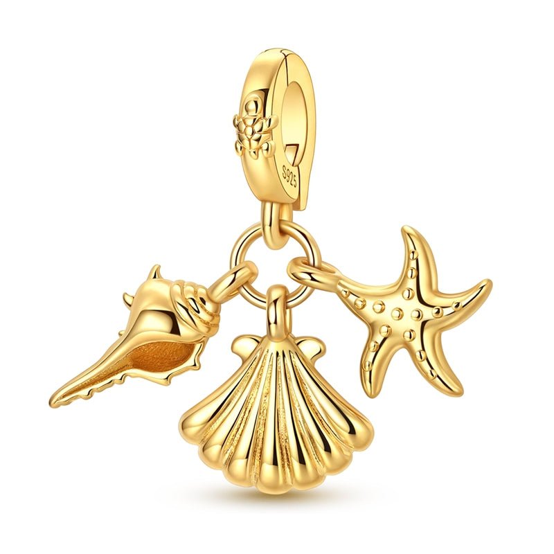 Charm Pendant Doré Coquillage, Étoile de Mer et Conque