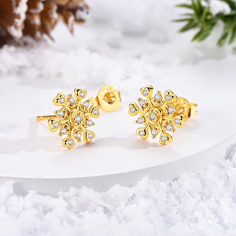 Puces d'Oreilles Flocon de Neige et Cœur Dorées