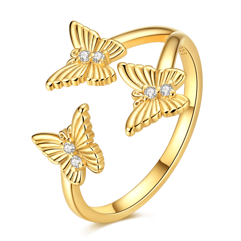 Bague Réglable Triple Papillon Dorée