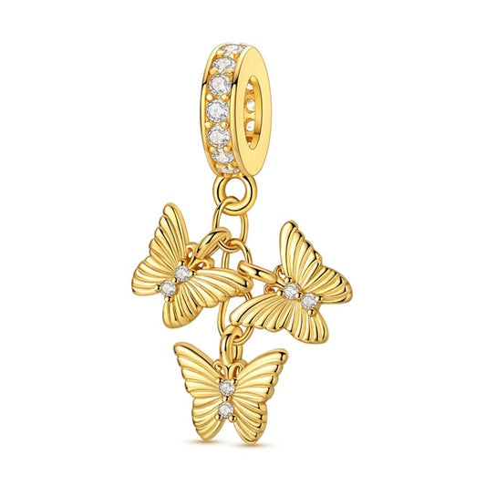 Charm Triple Pendant Papillons Dorés
