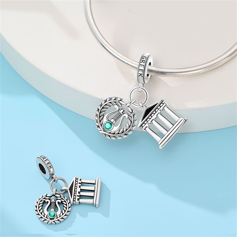 Charm Pendant Grèce Temple et Couronne de Laurier