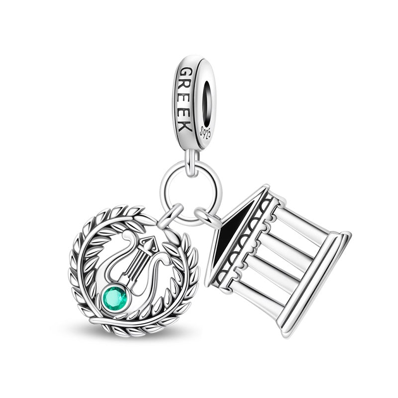 Charm Pendant Grèce Temple et Couronne de Laurier