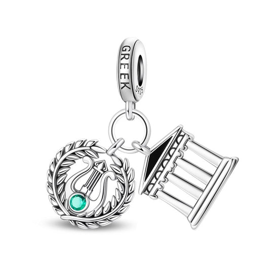 Charm Pendant Grèce Temple et Couronne de Laurier
