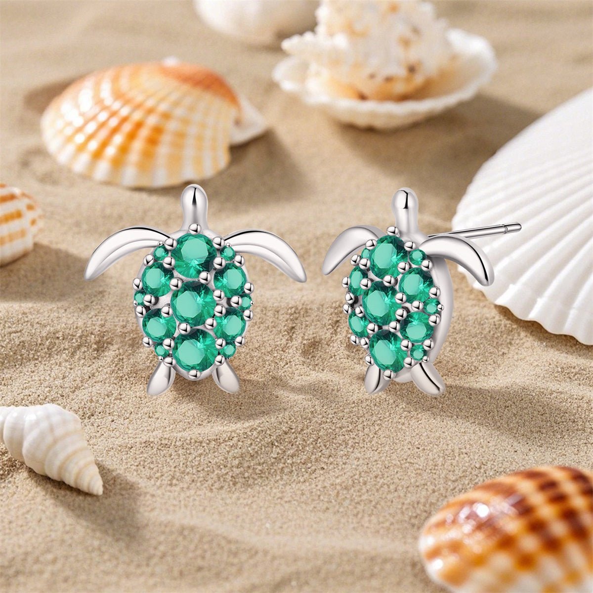 Puces d'Oreilles Tortue Marine à Pierre Verte