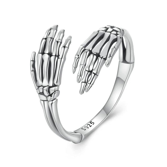 Bague Réglable Halloween Mains de Squelette Enlacées