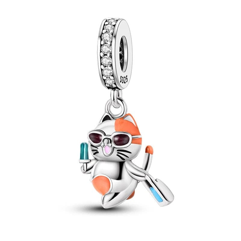 Charm Pendant Chat Heureux à la Plage