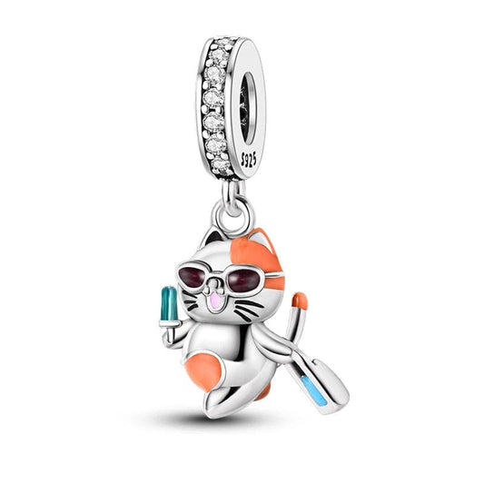 Charm Pendant Chat Heureux à la Plage