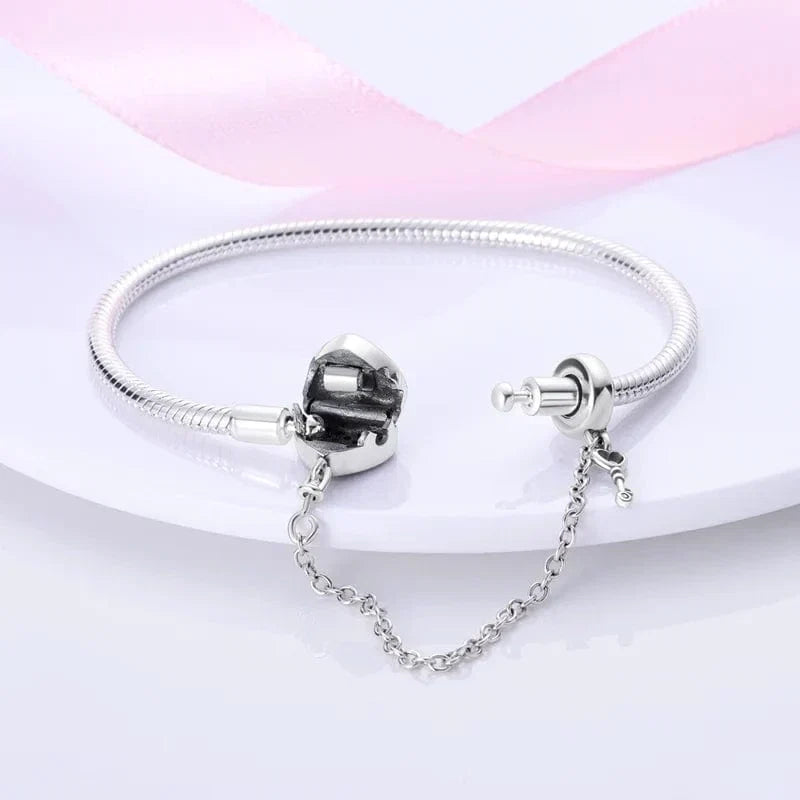 Bracelet à Charms Cadenas Cœur avec Accents Roses et Chaîne de Sécurité
