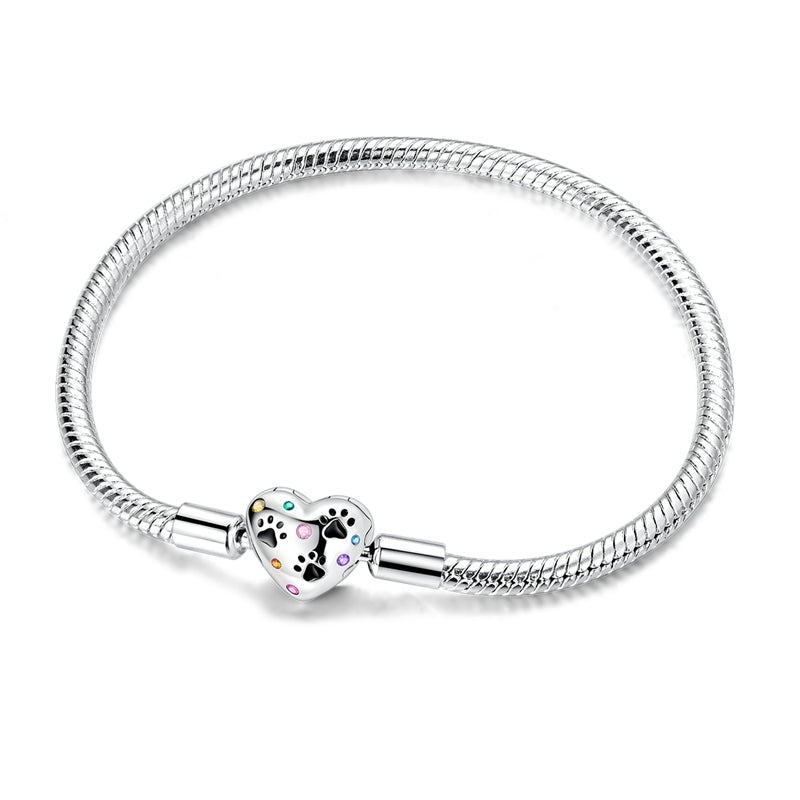 Bracelet à Charms Cœur Empreinte de Patte