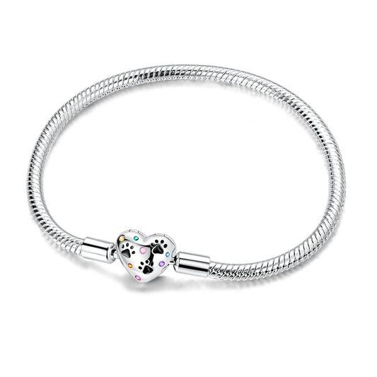 Bracelet à Charms Cœur Empreinte de Patte