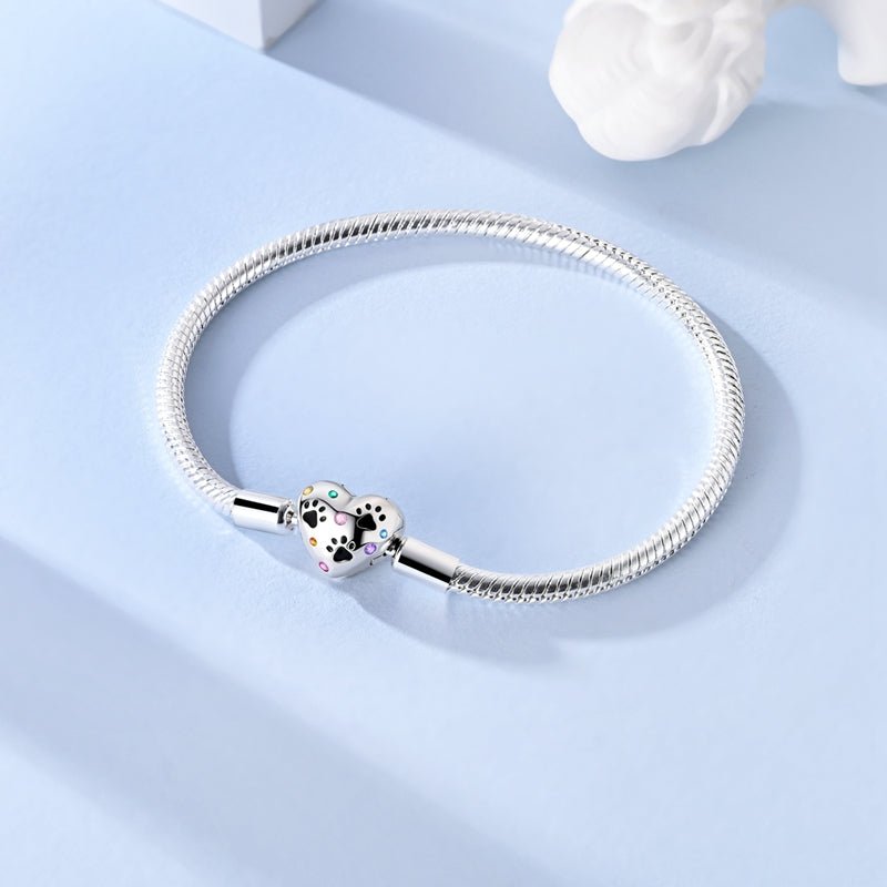 Bracelet à Charms Cœur Empreinte de Patte