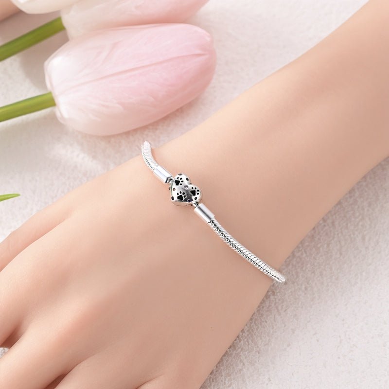 Bracelet à Charms Cœur Empreinte de Patte